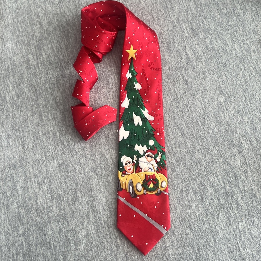 Hallmark Yule Tie Greetings Christmas Santa Mrs Claus Car Peace Silk Men Vintage - Picture 11 of 12